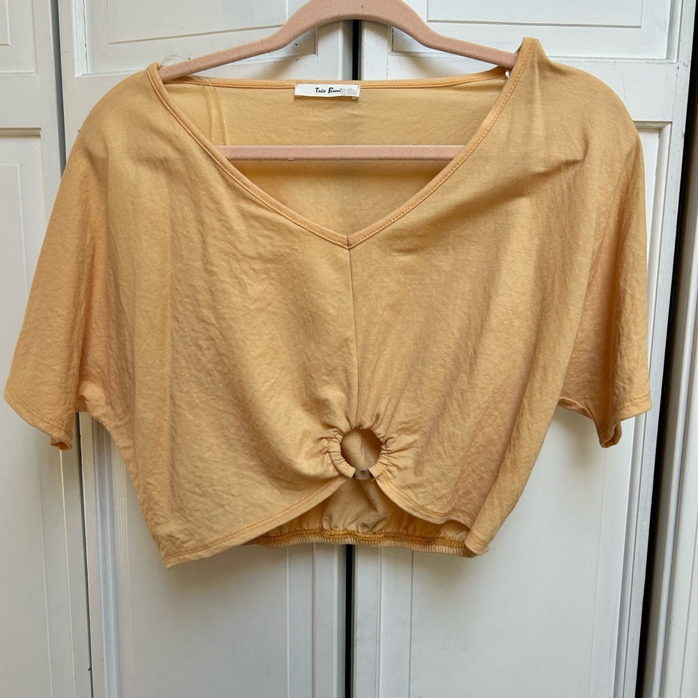 Tres Bien Yellow V-Neck Crop Top
